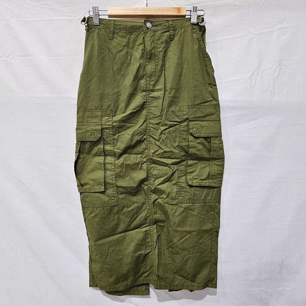 New Wild Fable Olive Green Cargo Midi Skirt Women Small High Rise Cotton Utility
